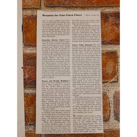 1941 Bargains for Your Linen Closet Vintage Print Article MCM January White Sale - Picture 7 of 10